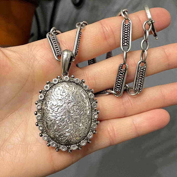 Antique Sterling Silver Victorian Floral Star Locket Necklace - Boylerpf