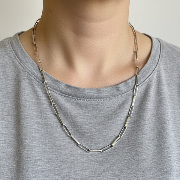 Antique Sterling Silver Paperclip Chain Necklace 24.75 - Boylerpf