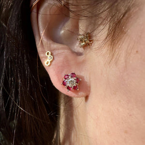 Vintage 14K White Gold Ruby Cluster Diamond Stud Earrings - Boylerpf