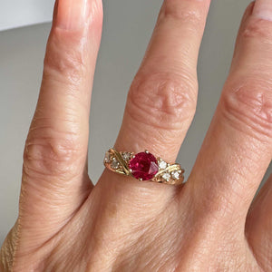 Vintage Ruby Solitaire Diamond Jacket Ring in 14K Gold - Boylerpf