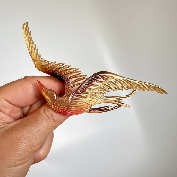 Antique Art Nouveau French Horn Carved Bird Brooch - Boylerpf