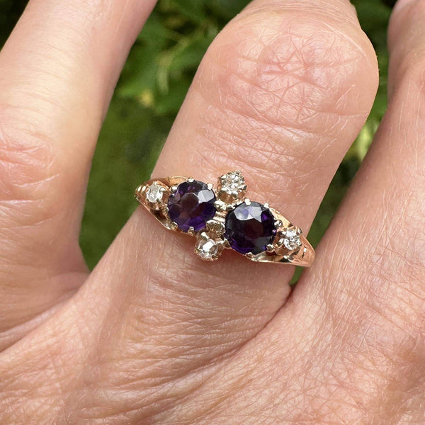 Fine 14K Gold Amethyst Rose Cut Diamond Ring - Boylerpf