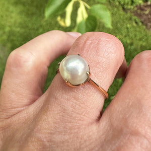 Antique 14K Gold Claw Set Akoya Pearl Solitaire Ring - Boylerpf