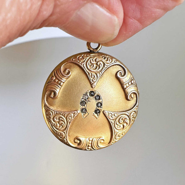 Art Nouveau Gold Filled Paste Horseshoe Locket - Boylerpf
