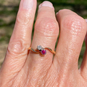 Edwardian Style Gold Toi et Moi Diamond Ruby Ring - Boylerpf