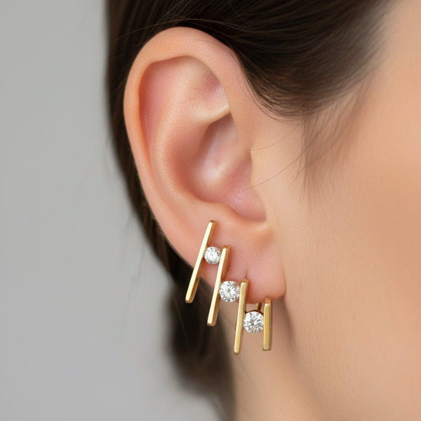 Jose Hess Diamond Ear Climbers 14K Gold Vintage Earrings - Boylerpf