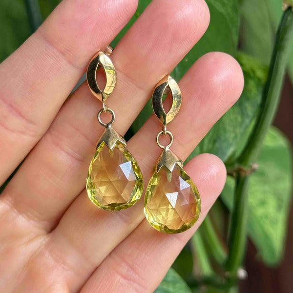 Vintage 9K Gold 24 CTW Lemon Citrine Drop Earrings - Boylerpf