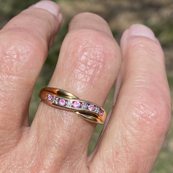 Vintage Gold Diamond Pink Sapphire Ring Band - Boylerpf
