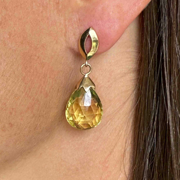 Vintage 9K Gold 24 CTW Lemon Citrine Drop Earrings - Boylerpf