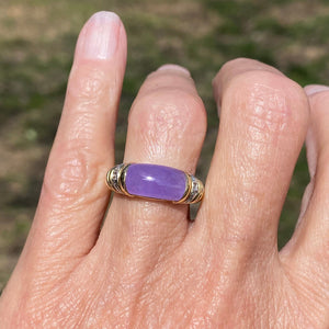 Vintage 14K Gold Diamond East West Purple Jade Ring - Boylerpf