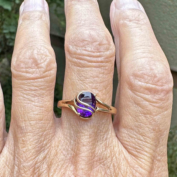 Vintage 10K Gold Bypass Amethyst Ring, Sz 9 - Boylerpf