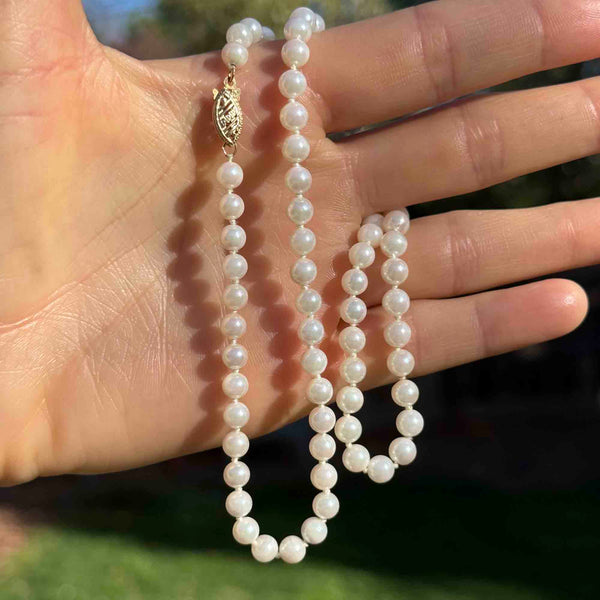 Vintage 18 Inch 14K Gold White Pearl Strand Necklace - Boylerpf