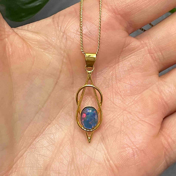 Vintage Sterling Silver Gold Gilt Love Knot Opal Pendant Necklace