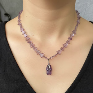 Vintage Geometric Carved Bug Pendant Amethyst Necklace - Boylerpf