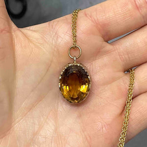 Vintage Ornate Scroll 10 CTW Citrine Pendant Necklace - Boylerpf