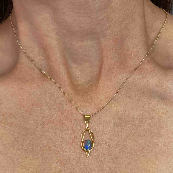 Vintage Sterling Silver Gold Gilt Love Knot Opal Pendant Necklace