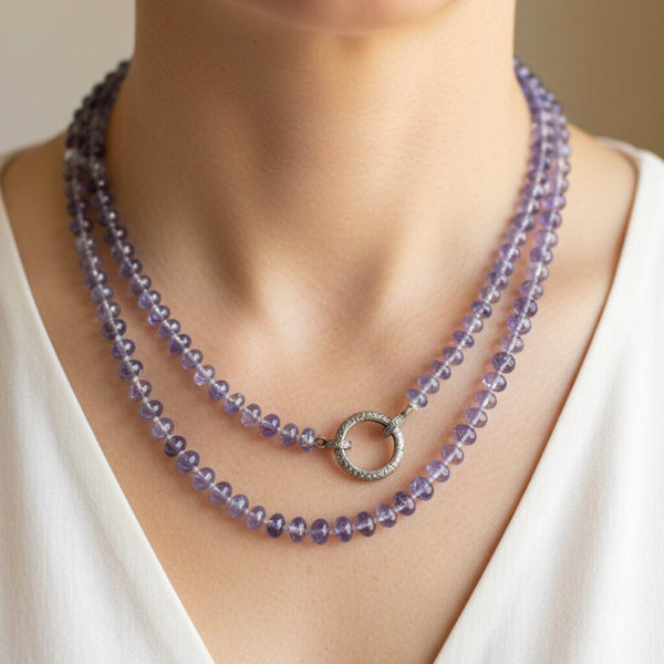 Long Iolite Necklace Diamond Clasp 33in Sterling Silver - Boylerpf