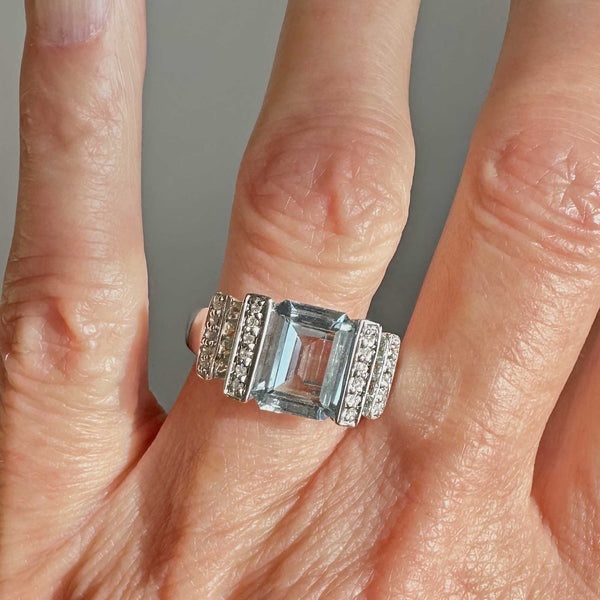 Vintage Art Deco Style Diamond and Aquamarine Ring - Boylerpf