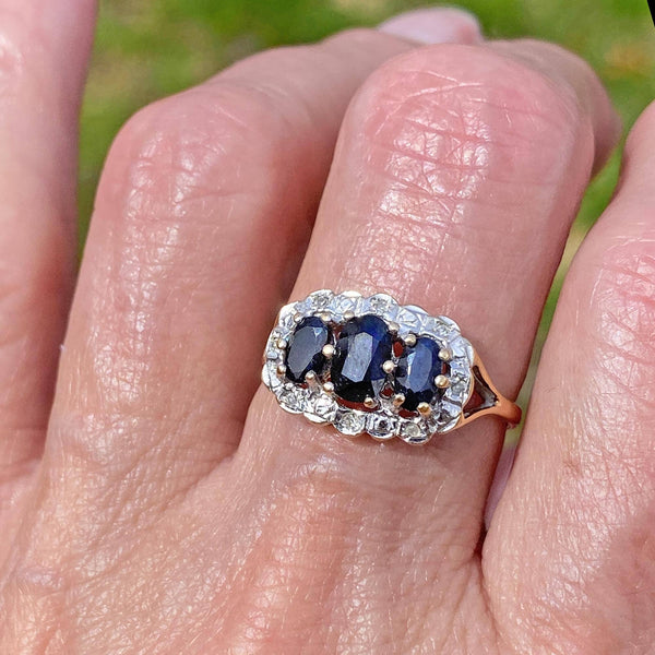 Oval Three Stone Sapphire Diamond Ring | Bentley De Lisle