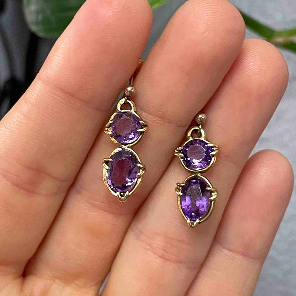 Vintage Gold Large Amethyst Stud Drop Earrings - Boylerpf