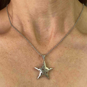 Vintage Sterling Silver Large Stars and Moons Cutout Pendant Necklace - Boylerpf