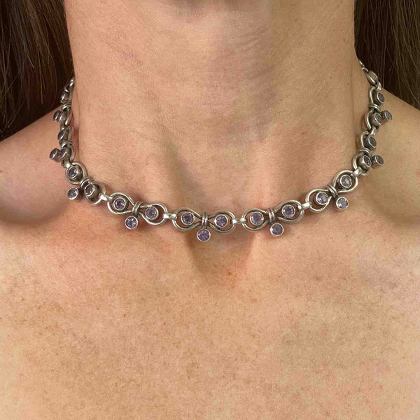 Vintage Sterling Silver Amethyst Choker Necklace - Boylerpf