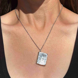 Antique Silver Forget Me Not Stamp Holder Pendant Necklace - Boylerpf