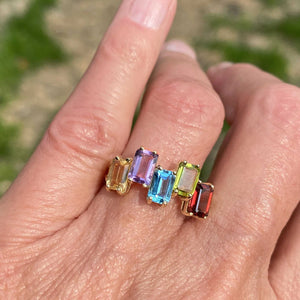 Gold Multi Gemstone Five Stone ZigZag Ring - Boylerpf