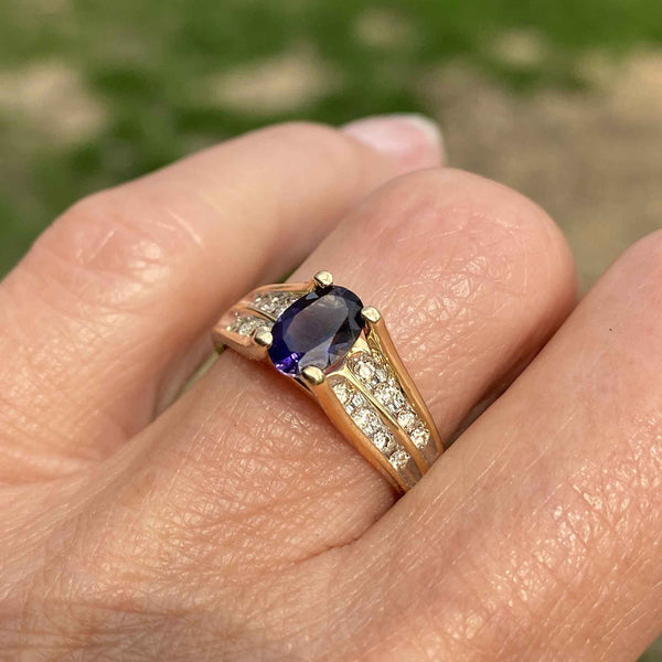 Fine 14K Gold Diamond Oval Purple Tanzanite Ring - Boylerpf