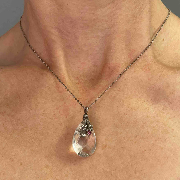 Silver Arts and Crafts 40 CTW Rock Crystal Amethyst Pendant Necklace - Boylerpf