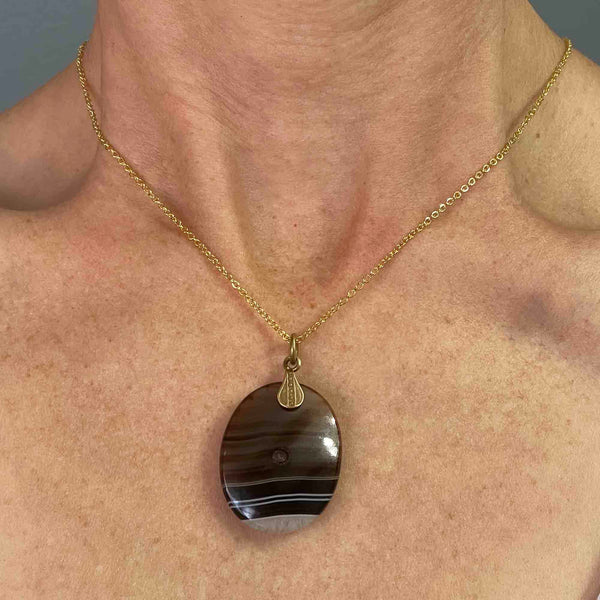 Antique Victorian Banded Agate Aberystwith Wales Stanhope Necklace - Boylerpf