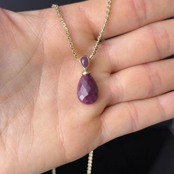 Vintage Natural Ruby 9K Gold Pendant Necklace