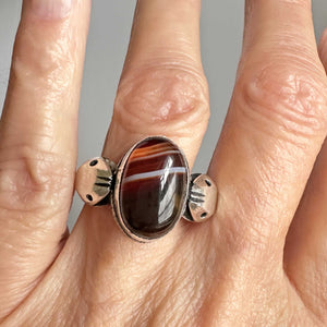 Vintage Silver Banded Agate Double Snake Ring - Boylerpf