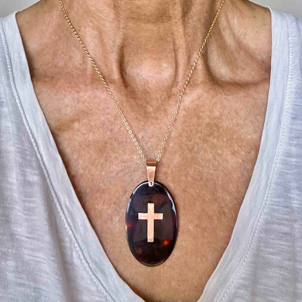 Antique 9K Rose Gold Cross Pique Pendant - Boylerpf