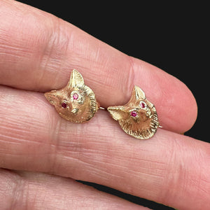 Antique 14K Gold Pair of Ruby Eye Fox Brooch Scatter Pins - Boylerpf