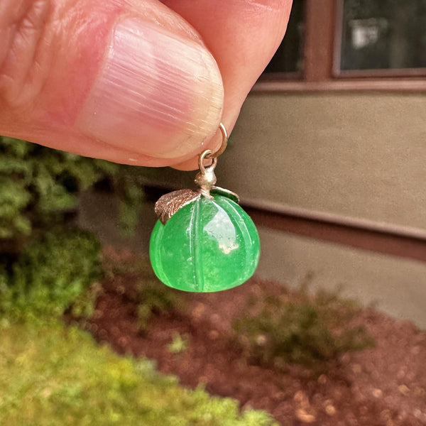 Solid Gold Leaf Carved Jade Pumpkin Charm Necklace - Boylerpf