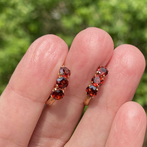 Vintage Gold Huggie Hoop Garnet Earrings - Boylerpf