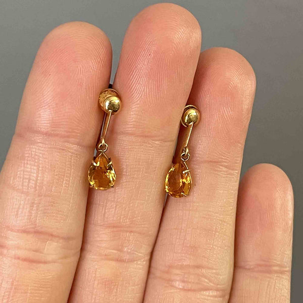 Vintage 18K Gold Pear Cut Citrine Drop Earrings - Boylerpf