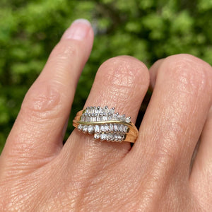 Vintage 14K Gold Baguette Diamond Cocktail Ring - Boylerpf