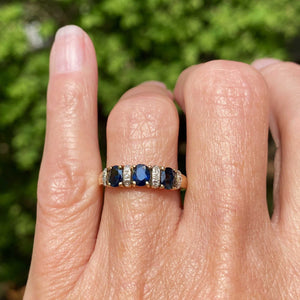 Gold Diamond Three Stone Sapphire Stacking Ring Band - Boylerpf