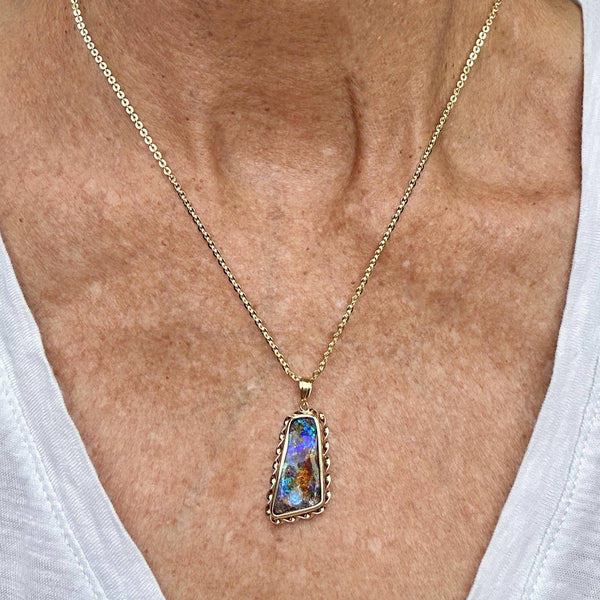 18K Gold Free Form Australian Boulder Opal Pendant - Boylerpf