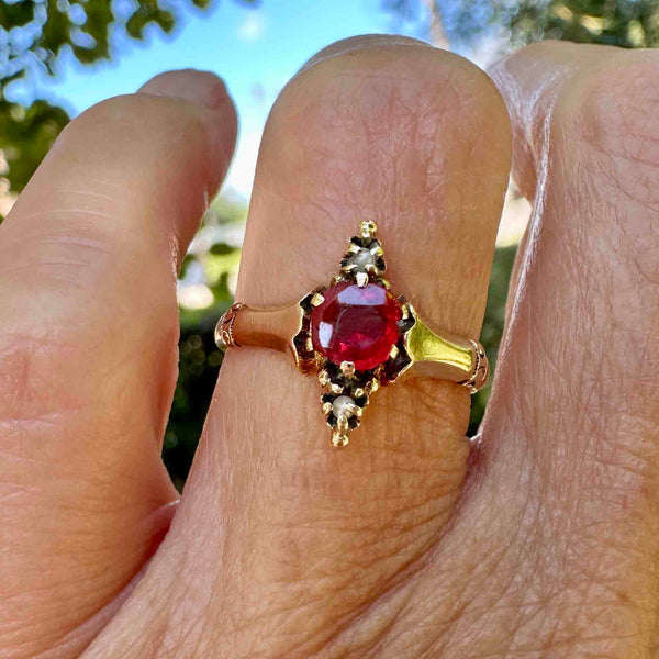 Antique Victorian Gold Seed Pearl Solitaire Garnet Ring - Boylerpf