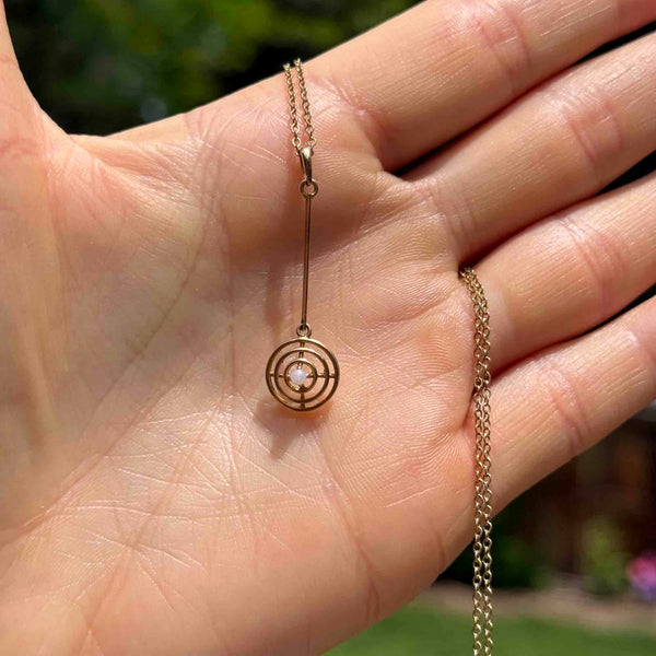 Antique Art Deco 14K Gold Pearl Target Lavalier Pendant Necklace - Boylerpf