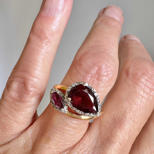 Vintage Diamond Pear Cut Pink Tourmaline Ring in 14K Gold - Boylerpf