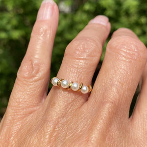 Vintage 14K Gold Four Stone Half Hoop Pearl Ring - Boylerpf