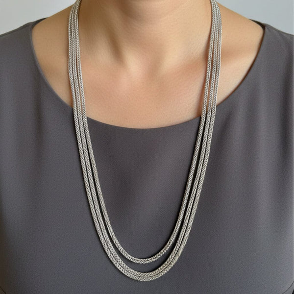 Vintage Sterling Silver Triple Foxtail Chain Necklace 108 Grams