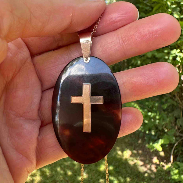 Antique 9K Rose Gold Cross Pique Pendant - Boylerpf