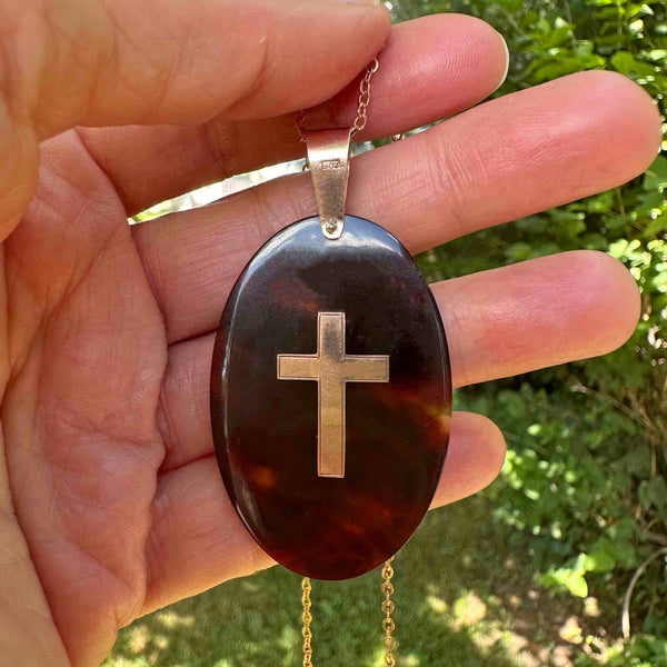 Antique 9K Rose Gold Cross Pique Pendant - Boylerpf