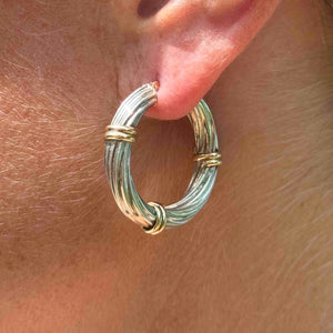 Vintage Mazza Bartholomew Silver 14K Gold Hoop Earrings - Boylerpf