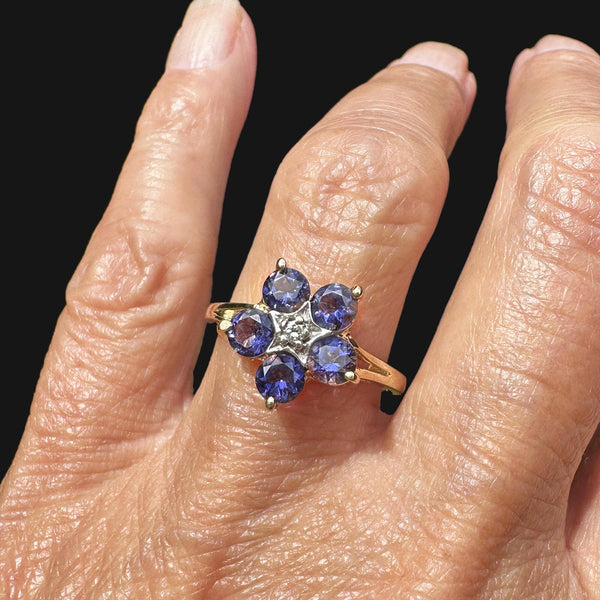 Vintage Gold Tanzanite Cluster Diamond Star Ring - Boylerpf